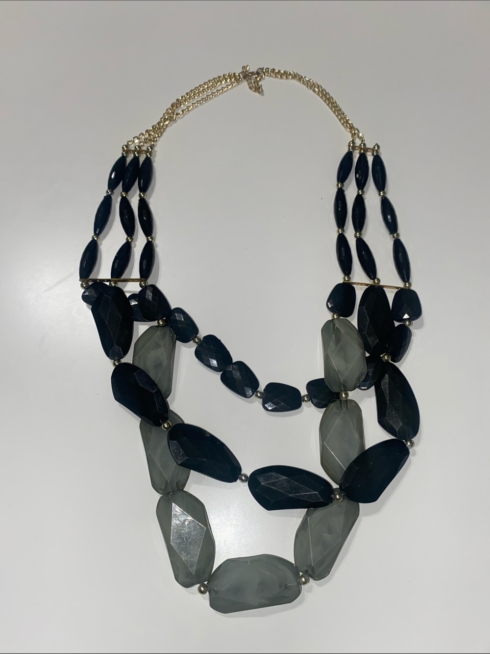 Three-Strand Black and Gray Statement Necklace